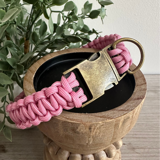 Cobra Braid in Pink & White Stripes - Handmade Dog Collar