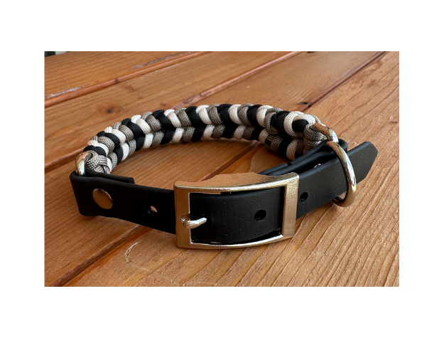 Coiled Charm Hand Braided Dog Collar in Black, Tan, & Cream