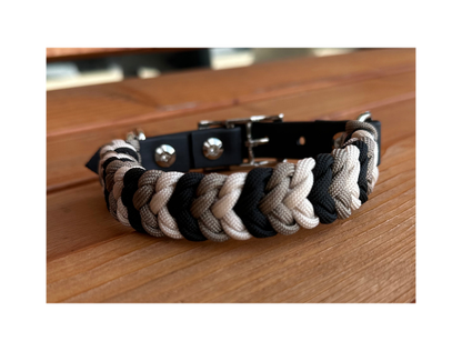 Coiled Charm Hand Braided Dog Collar in Black, Tan, & Cream