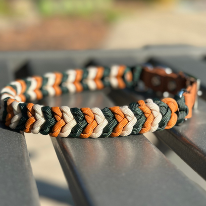 Coiled Charm Hand Braided Dog Collar in Hunter Green, Mustard, & Cream