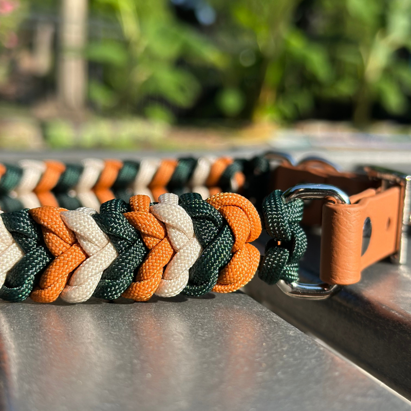 Coiled Charm Hand Braided Dog Collar in Hunter Green, Mustard, & Cream