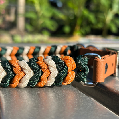 Coiled Charm Hand Braided Dog Collar in Hunter Green, Mustard, & Cream