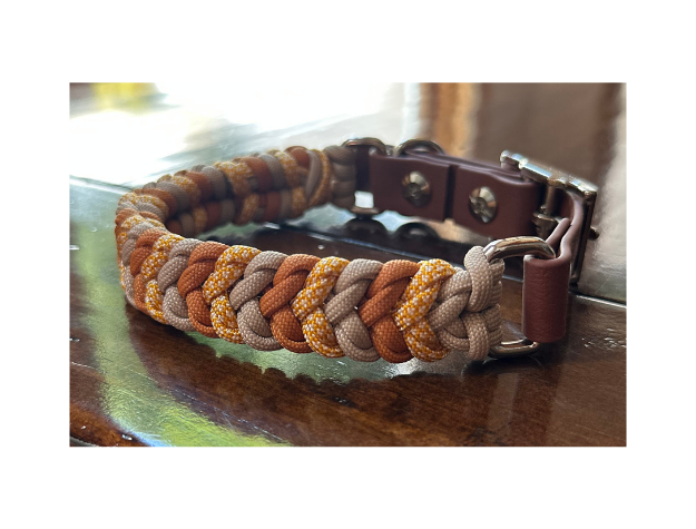 Coiled Charm Hand Braided Dog Collar in Mustard, Goldenrod, & Light Tan