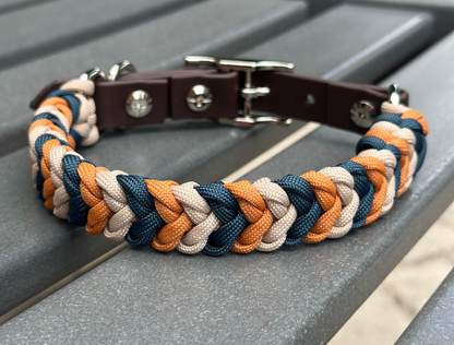 Coiled Charm Hand Braided Dog Collar in Mustard, Navy, & Light Tan