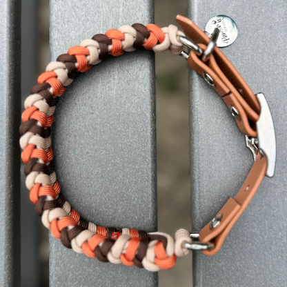 Coiled Charm Hand Braided Dog Collar in Burnt Orange, Walnut Brown, & Light Tan