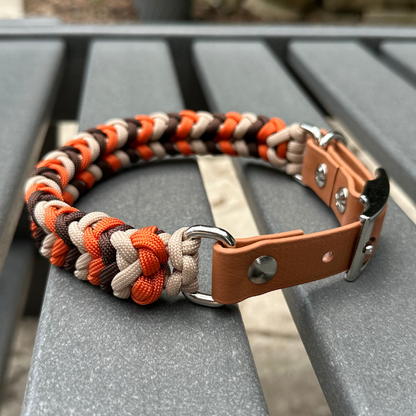 Coiled Charm Hand Braided Dog Collar in Burnt Orange, Walnut Brown, & Light Tan