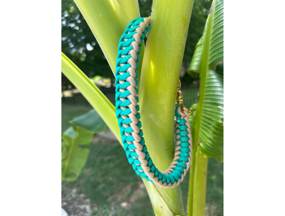 Infinity Braid in Teal & Light Tan - Handmade Dog Collar