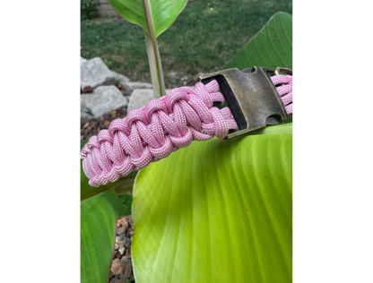Cobra Braid in Pink & White Stripes - Handmade Dog Collar
